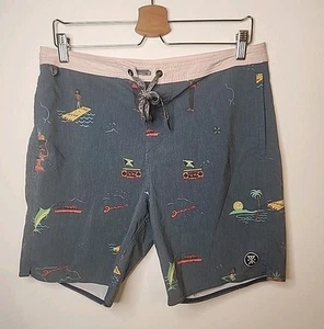 Roark Jamaica Chiller Board Shorts Men Sz 32 Blue Drawstring 7" Pocket Unlined - Picture 1 of 11
