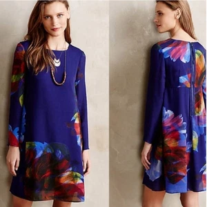 Mini Vestido Anthropologie Leifsdottir Para Mujer S Acuarela Seda Colorido Floral - Imagen 1 de 6