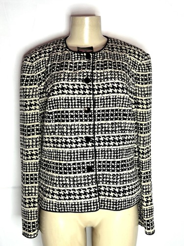 OFF WHITE GIACCA TRAPUNTATA VINTAGE MAGGY LONDON NERO BIANCO SPORCO STAMPA 100% SETA TG 12