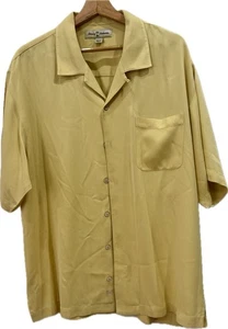 Camicia TOMMY BAHAMA 100% seta gialla manica corta campeggio uomo taglia large - Foto 1 di 5