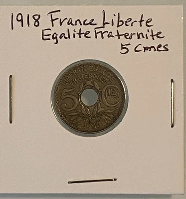 Moeda de 5 cm França Liberte Egalite Fraternite 1918 - Imagem 1 de 2