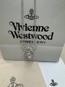 Vivienne Westwood New Ribbon Orb Halskette Silber klar 40-44 cm mit Staubbeutel - Bild 1 von 12