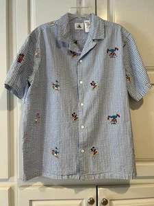Disney Parks Mickey Mouse and Friends Seersucker Hemd mit Knopfleiste Gr. XL Vintage - Bild 1 von 8