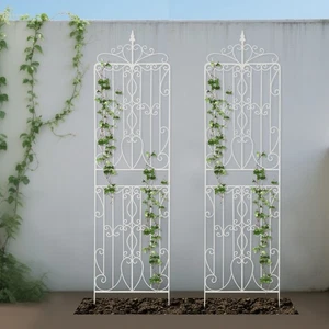 2 PCS Trellises Iron Garden Trellis White Rectangular Garden Trellises Iron - Picture 1 of 19