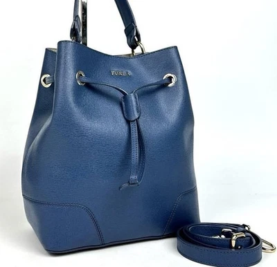 FURLA Stacy Handbag, 2-Way Shoulder Bag with Drawstring, Saffiano Leather, Blue - Image 1 of 4