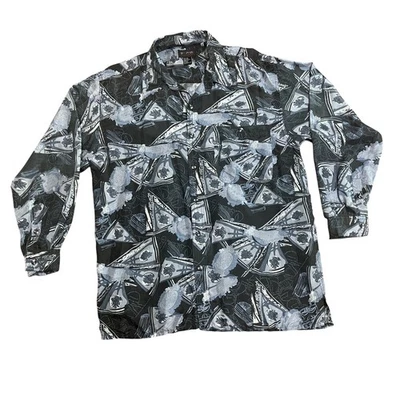 Camisa sorpresa abstracta con estampado de novedad con botones manga larga 100 % seda para hombre Foto 1 de 4
