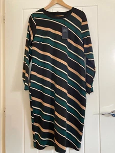 M&S Women's Dress Green Mix Stripe Wiggle Stretch Work Party Occasion Size 20 UK - Picture 1 of 14