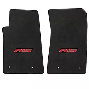 2010-15 Chevy Camaro 2pc Ebony Black Front Floor Mats Set - Red RS Emblem Logos - Picture 1 of 5