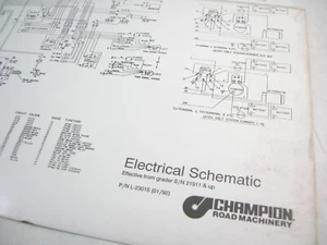 CHAMPION Motor Grader Electrical Schematic Diagram Foldout Manual S/N 21911 & Up - Picture 1 of 1