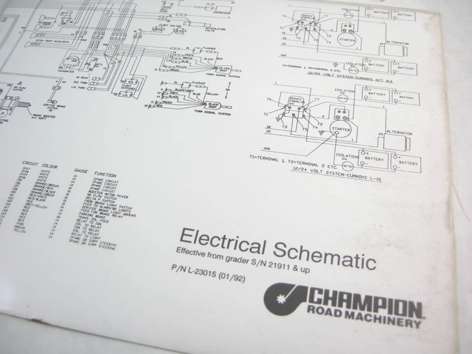 Original CHAMPION Motor Grader Electrical Schematic Diagram Foldout 21911  Up - Image 1 of 1