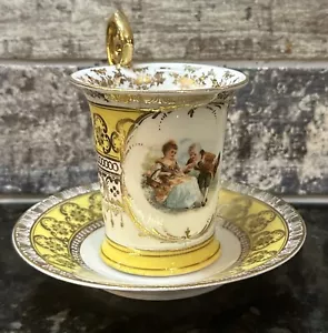 Royal Vienna Antique Beehive Mark Yellow Gold Cherub Demitasse Cup & Saucer - Picture 1 of 12