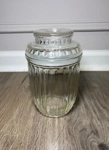Vintage Anchor Hocking Ribbed Optic Prism Glass Apothecary Jar Starburst Lid 7" - Picture 1 of 7