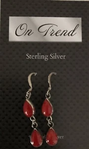 Sterling Silver Earrings Christmas Red Double Drop Hook Earrings New - Picture 1 of 2