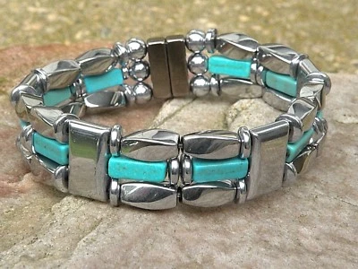 Triple Power Silver Magnetic Hematite Bracelet Anklet Necklace Turquoise - Image 1 of 4