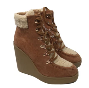 Jessica Simpson Ankle Bootie Boots 7.5M Leather Platform Wedge Beige NW $150 - Picture 1 of 12