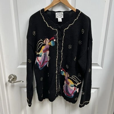 Cárdigan de Navidad vintage para mujer L feo con cuentas suéter puntadas en el tiempo LEER Foto 1 de 4