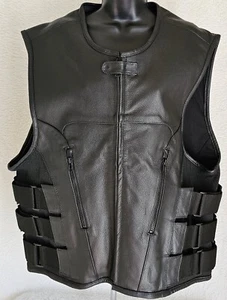 Street & Steel Hombres Chaleco de Montar Chaqueta Abrigo Talla L Cuero Negro Motocicleta NUEVO - Imagen 1 de 24