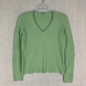 Ann Taylor 100% Cashmere Sweater M Women Green V Neck Pullover Academia Normcor - Picture 1 of 6