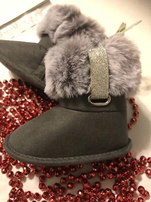 NWT Stepping Stones Gray Faux Fur Baby Boots Size 3 - 6/9 Months - Image 1 of 4
