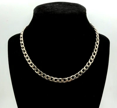 Collar Gargantilla Eslabón Cubano Tono Plateado Chapado en Rodio 15" Cadena Cierre Langosta Foto 1 de 4