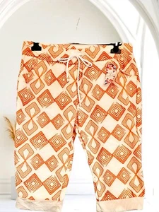 Italy Caprihose Capri Jogpant Stretch Taschen Rautenprint Beige/Hellbraun Gr.XXL - Bild 1 von 3