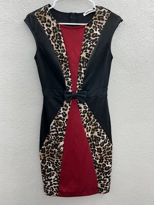 Womens Mystic Dress Size Unknown Red, Black, Animal Print Color Block Cap Sleeve - Image 1 of 4
