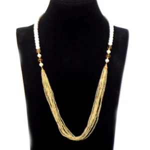 Gemstone White Pearl, Citrine & Quartz Pendant & Necklace 29.0" 925 Silver - Picture 1 of 5