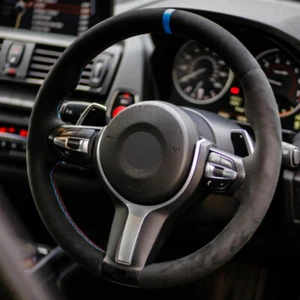 Alcantara Steering Wheel Cover Real Leather Wrap for BMW 5 Series F07 F11 F10 - Picture 1 of 12