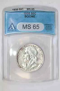 1935 BOONE SILVER COMMEMORATIVE HALF DOLLAR ANACS MS65 - Picture 1 of 2