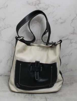 American Leather White & Black Leather Shoulder Hobo Purse - Image 1 of 4