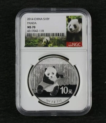 Superb Rare Scarce Genuine 2014 China S10Y Silver Panda 1oz in NGC MS70  - Image 1 of 2
