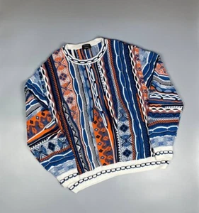 Carlo Colucci Jacquard Sweater Multicolor 3D Knit Coogi Style Hip Hop Biggie 5XL - Picture 1 of 9