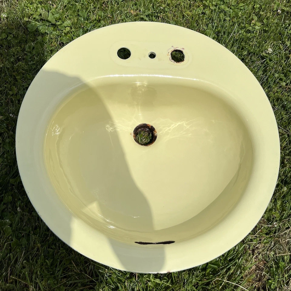 Lavabo de baño ovalado de hierro fundido verde aguacate vintage años 60 Foto 1 de 1