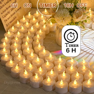 24x Led Teelichter Elektrische Flammenlose Flackern Kerzen Teelicht mit Timer - Bild 1 von 4
