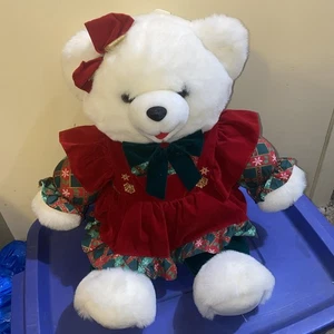 1997 Christmas Girl White Bear Plush Stuffed Animal Tb Toy Trading 20” Snowflake - Picture 1 of 4