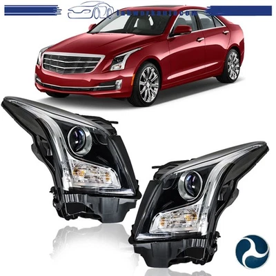 Left+Right Headlights For Cadillac ATS 2013-2018 Halogen Type Projector Headlamp - Image 1 of 4
