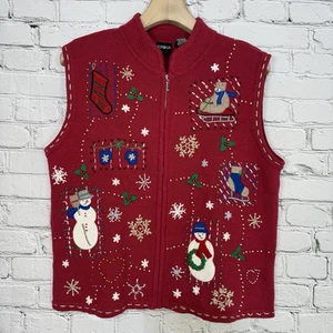 Erika Christmas Vest Women’s XL Full Zip Embellished Holiday Embroidered Grandma - Picture 1 of 21