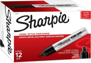 Sharpie King Size Permanent Markers Chisel Tip 12 Count (Pack of 1), Black - Picture 1 of 3
