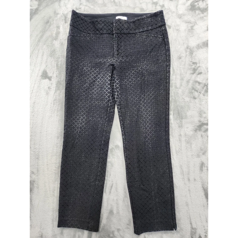 Pantalones Charter Club para mujer 8 negros de terciopelo jacquard tiro medio ajustados elásticos al tobillo Foto 1 de 4