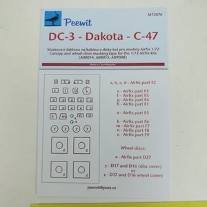 Peewit M72076 scala 1/72 DC-3 Dakota C-47 Airfix mini maschera pittura baldacchino NUOVO - Foto 1 di 3