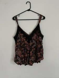 Intimately FREE PEOPLE Pretty Thing Lace Trim Cami Black Floral Paisley Large - Picture 1 of 4