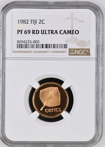 1982 FIJI Proof 2C Cents Palm Fan Elizabeth II Bronze NGC PF 69 Ultra Cameo - Picture 1 of 6