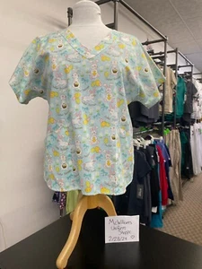 Mad About Scrubs XS Light Blue Easter Bunny Scrub Top - Picture 1 of 3