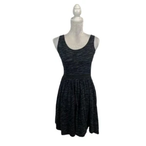 H&M Basic Space Dye Skater Dress Cotton Elastic Waist Sleeveless Black Grey Girl - Picture 1 of 8