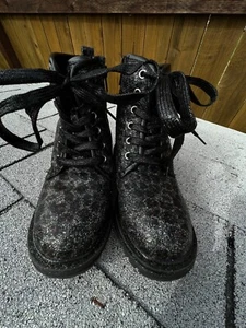 Elizabeth Girls Size 2 Nordstrom Rack Boots Booties Shoes Black Silver Leopard - Picture 1 of 7