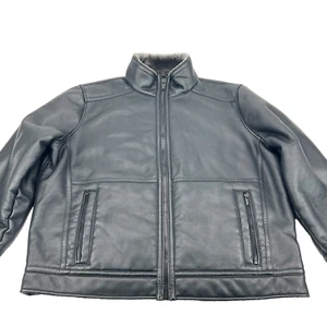 Calvin Klein Men's Black Faux Leather Jacket Faux Fur Lining Pockets Size XXL - Picture 1 of 24