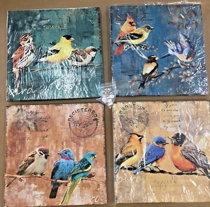 Juego de 4 pinturas de arte de pared en lienzo de pájaros coloridos de 12x12 - Imagen 1 de 6