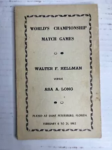 World's Championship Match Games Hellman vs. Long 1962 Checkers Booklet - Picture 1 of 9