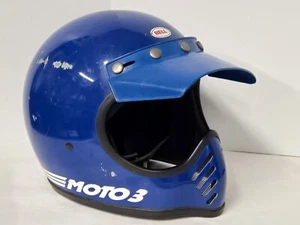 RARE Vintage BELL MOTO 3 Motorcycle Helmet BLUE 7 1/4. Cosmetic Visor Warp - Bild 1 von 16