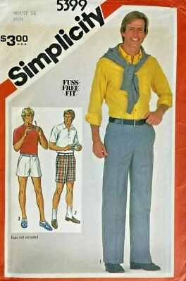 1980's VTG Simplicity Men's Pants,Shorts Pattern 5399 Size 36 UNCUT - Image 1 of 2